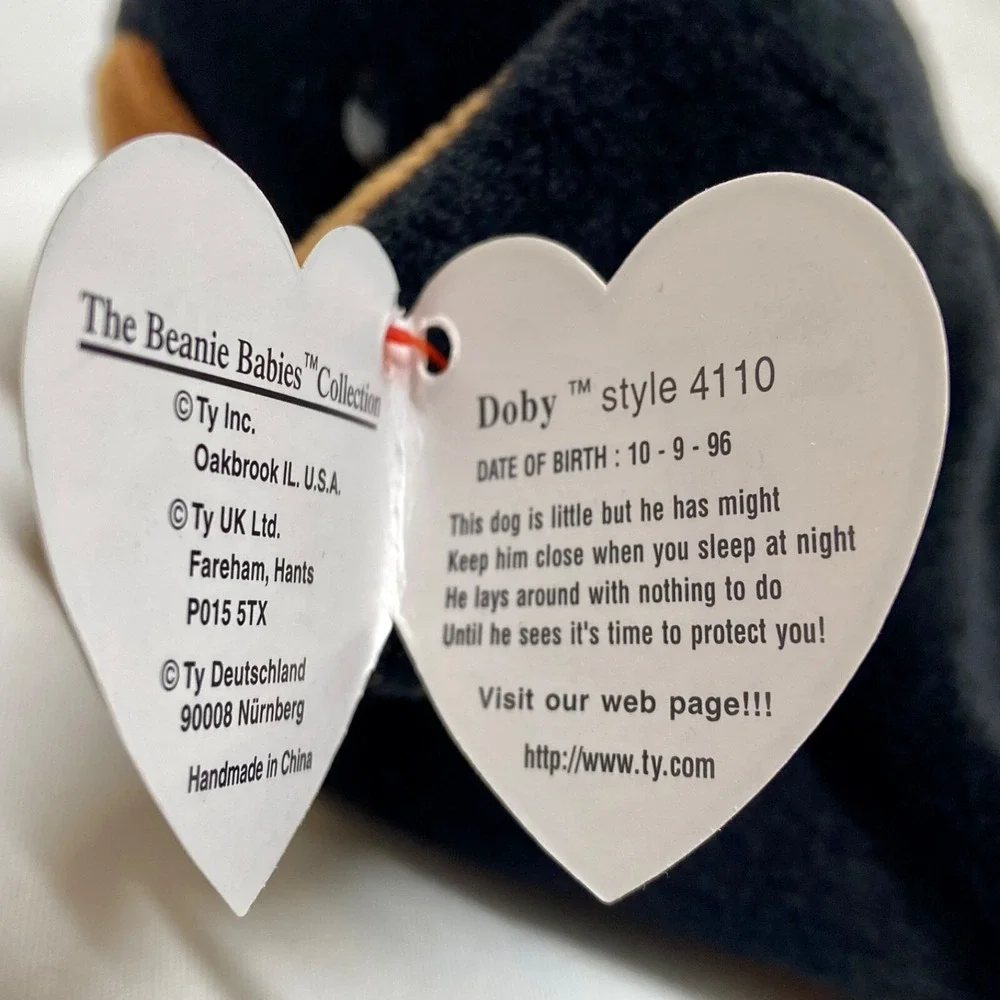 Ty Beanie Babies Doby 4110 Doberman Dog 1996 Retired PVC Pellets Rare Vtg Plush